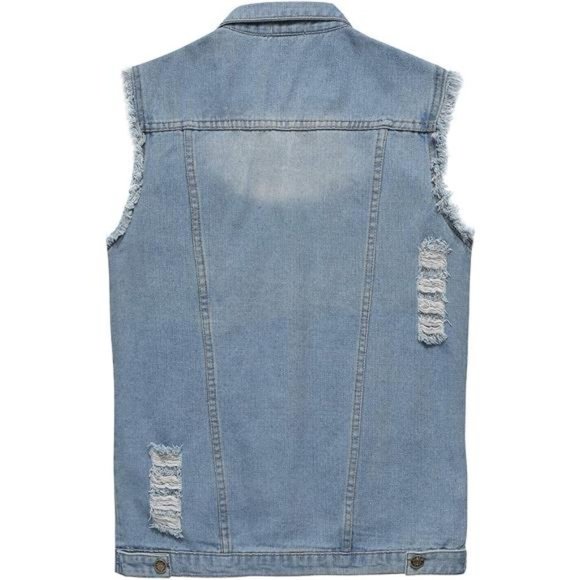 Jackets & Coats | Mens Fit Retro Ripped Denim Vest Sleeveless Jean Vest ...